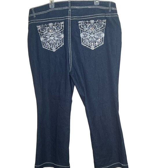 Faded Glory 24W Womens Embroidered Pocket Dark Wash Bootcut Jeans Plus Size - Picture 2 of 13